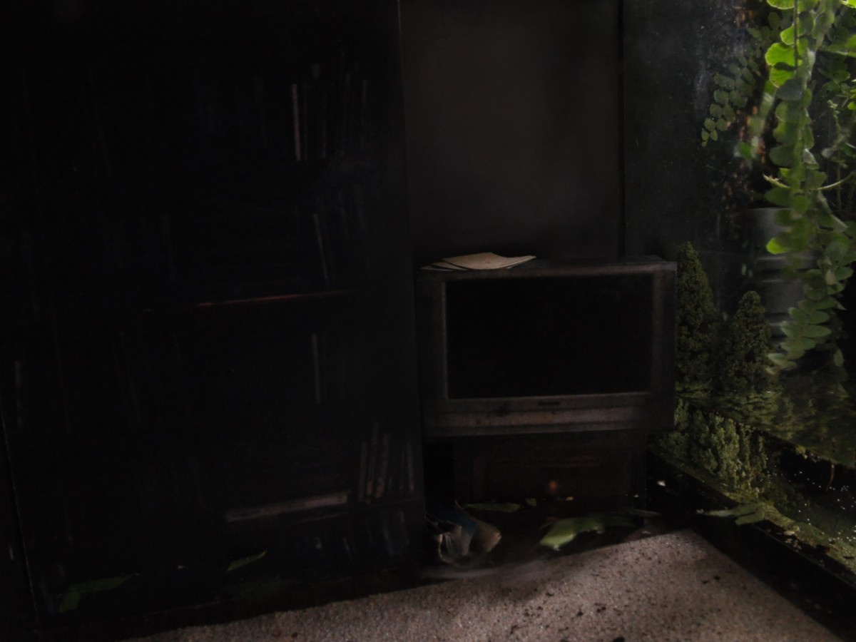 Helene Kazan, A Domestic Image of Preemption, Film 2 UK, 2013. Still from stop frame animation.  Multimedia installation. 2013