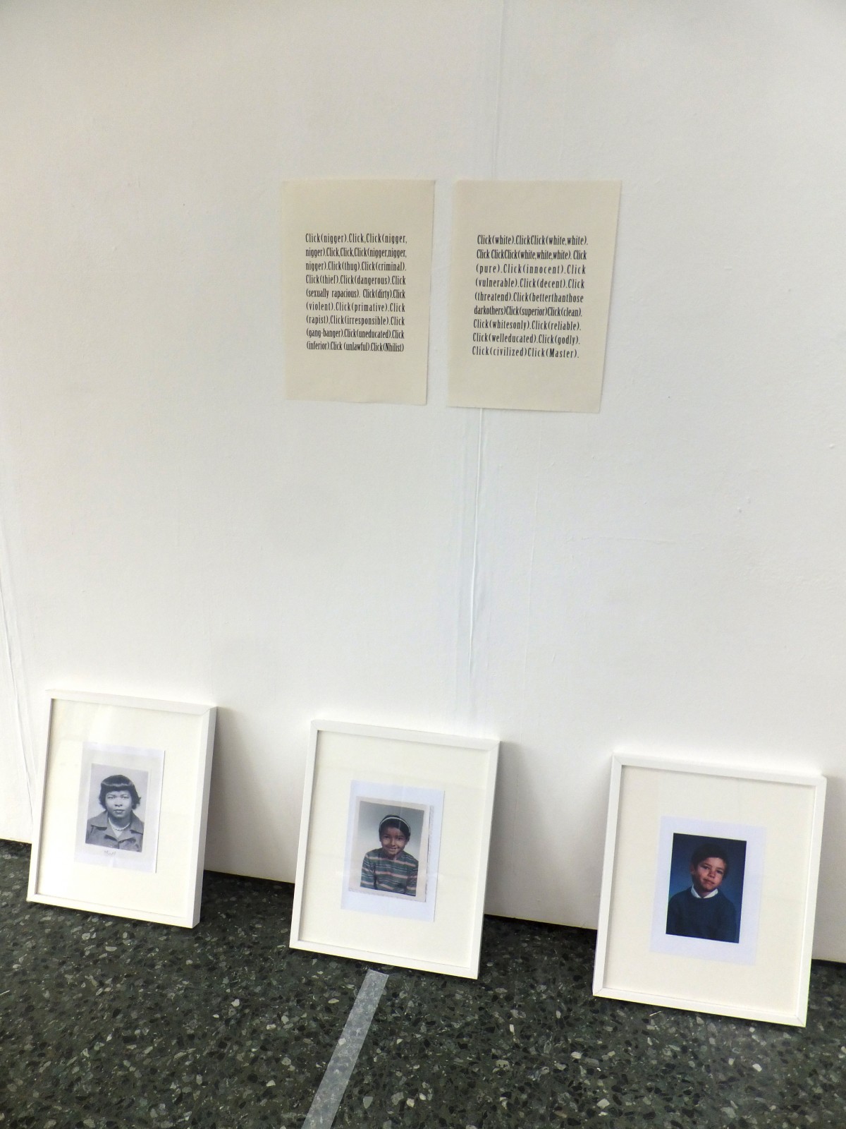 Jamie Bradbury, Three framed photographs, Grandma, Mum & Me from the installation Colourlines, 2013.
