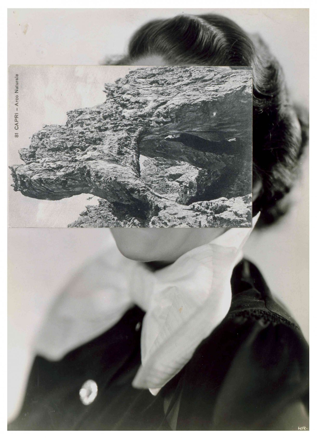 John Stezaker, Bird mask, woman , collage, black and white