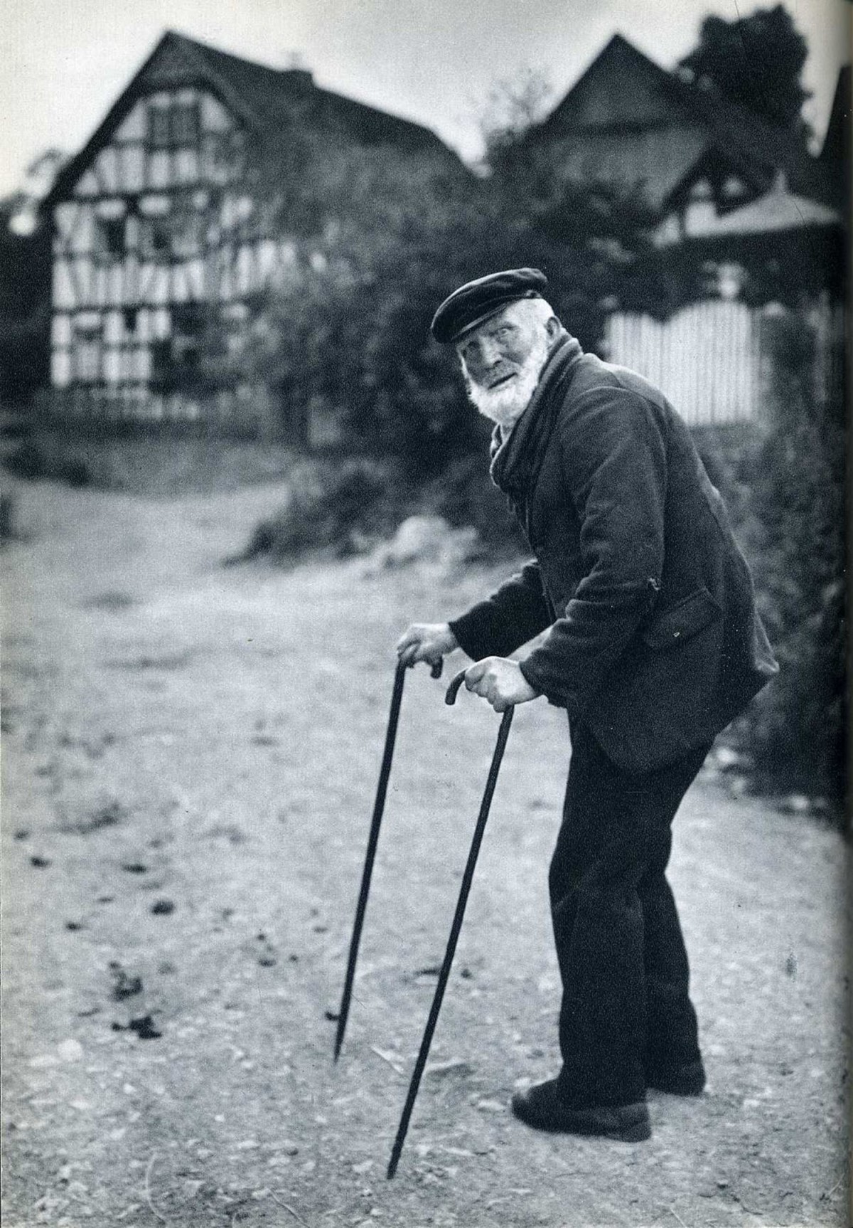 Old man, Black and white, walking stick